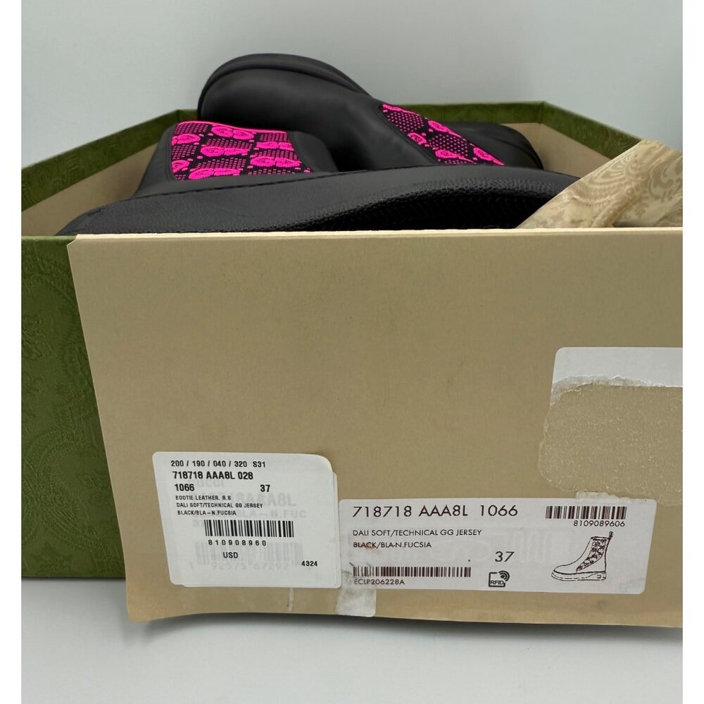 Gucci Women’s Dali Soft Technical GG Jersey Leather Boots Black Fuchsia Sz37 - Picture 10 of 10